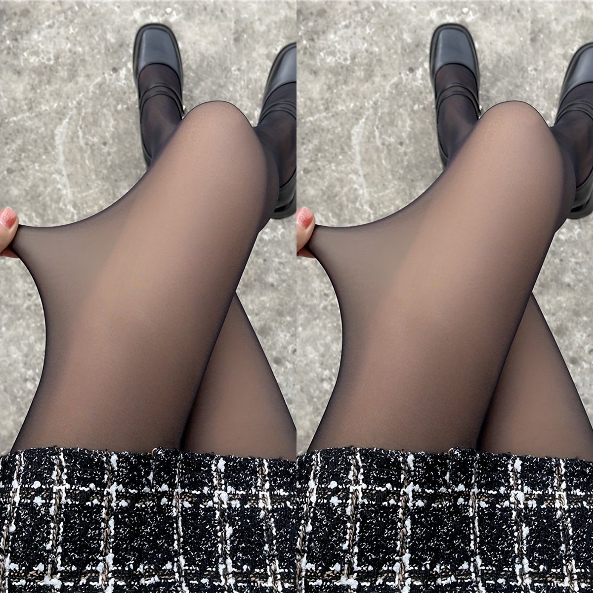 2 Pairs Fake Transparent Tights, Casual Thermal Slim Fit Pantyhose For Fall & Winter, Women's Stockings & Hosiery