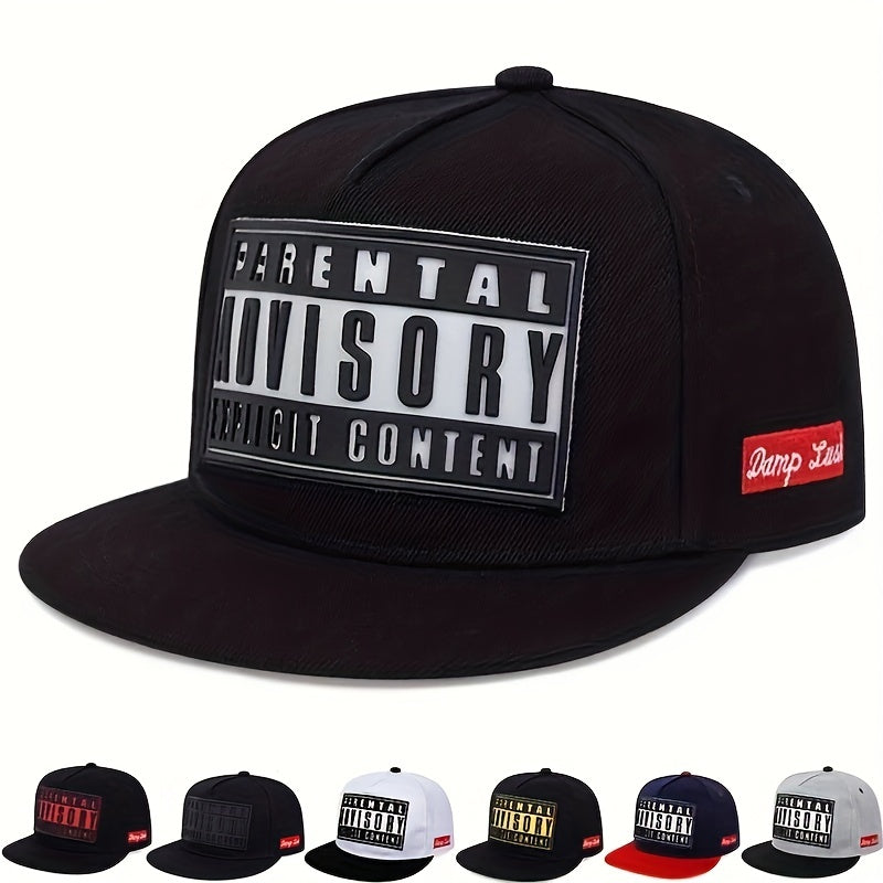 1pc ADV Women's Adjustable Snapback Baseball Cap - Lightweight Parental Advisory Explicit Content Print, Black/White Contrast Design, Multiple Colors for Casual Wear & Parties, Trendy Headwear, Statement Hat, Breathable Fabric, Fashion Headwear, Adults, S