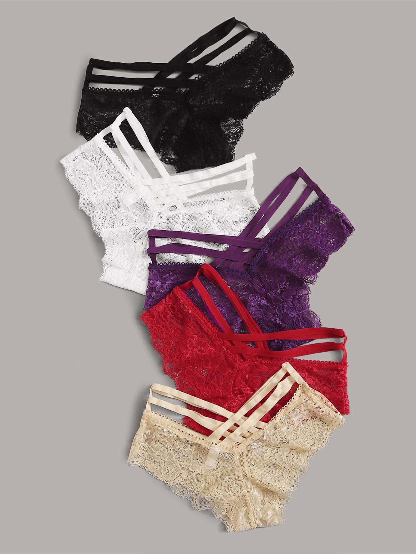 5pack Floral Lace Criss Cross Panty Set Lingerie