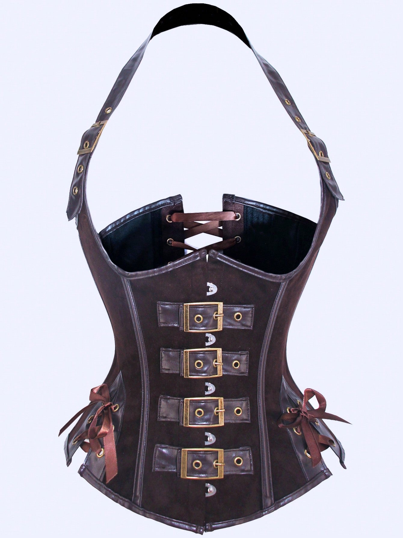 1pc Women's Halter Neck PU Leather Waist Cincher Slimming Corset Top