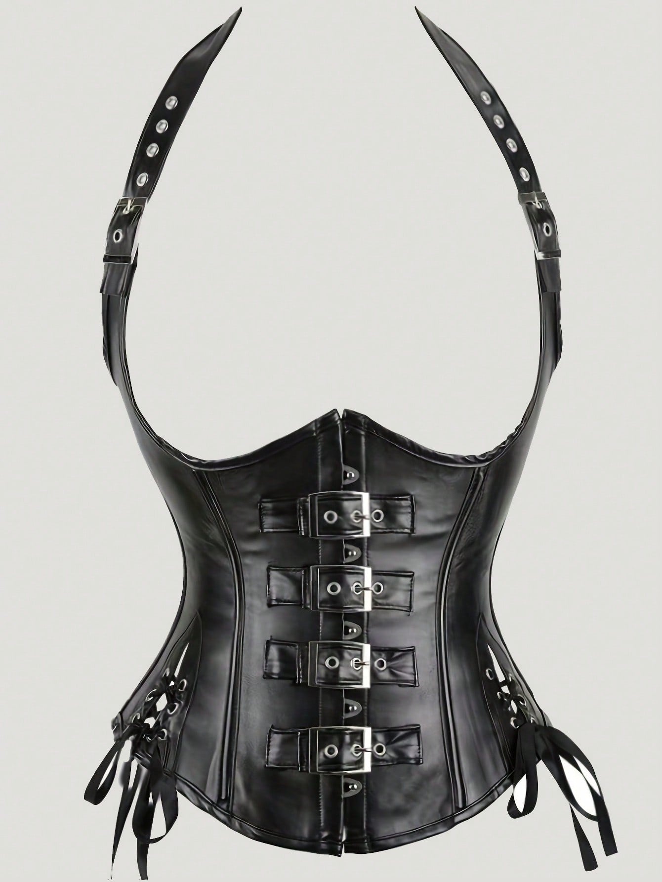 1pc Women's Halter Neck PU Leather Waist Cincher Slimming Corset Top