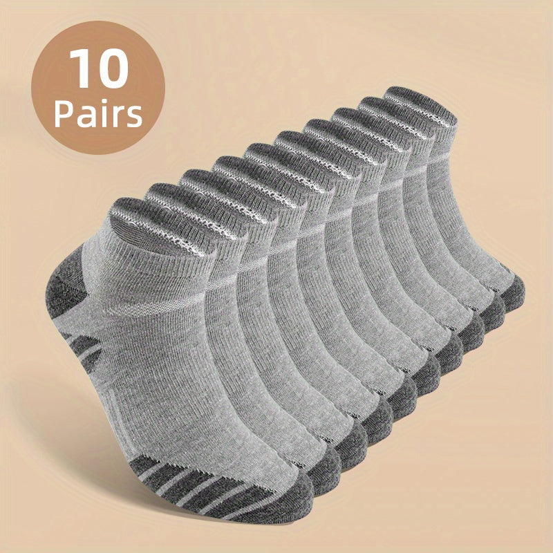 10/20 Pairs Men's Low-Cut Crew Socks - Moisture-Wicking All-Season Breathable Socks with Elastic Ribbed Cuff, Multi-Color Solid Options for Casual & Athletic Wear