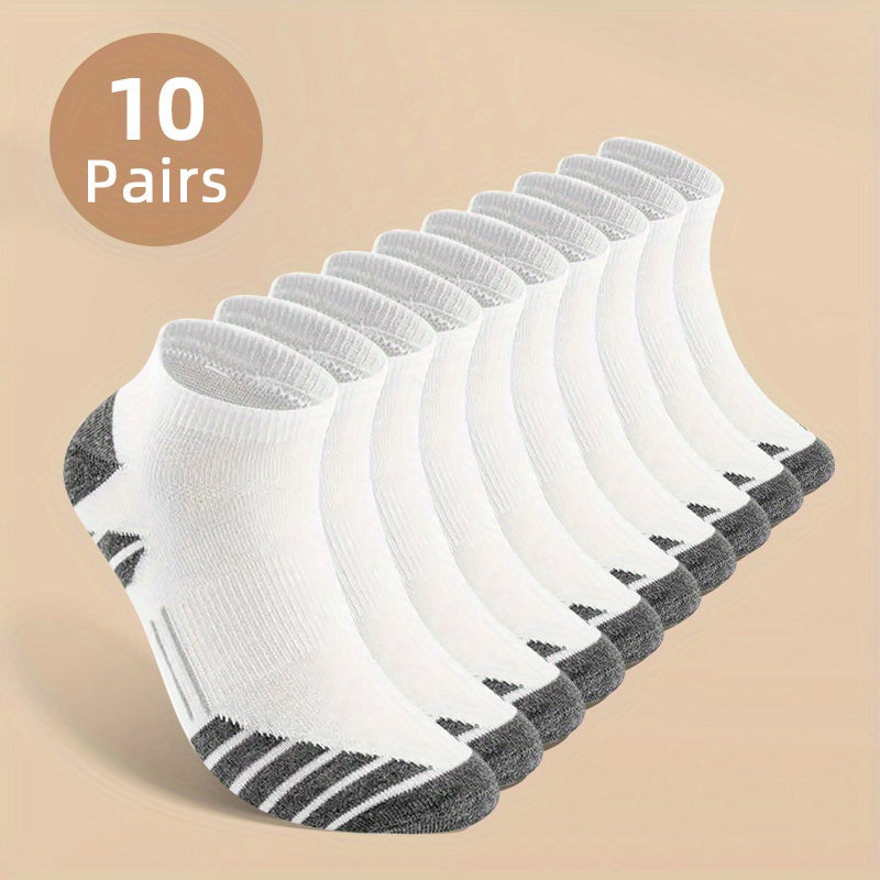 10/20 Pairs Men's Low-Cut Crew Socks - Moisture-Wicking All-Season Breathable Socks with Elastic Ribbed Cuff, Multi-Color Solid Options for Casual & Athletic Wear