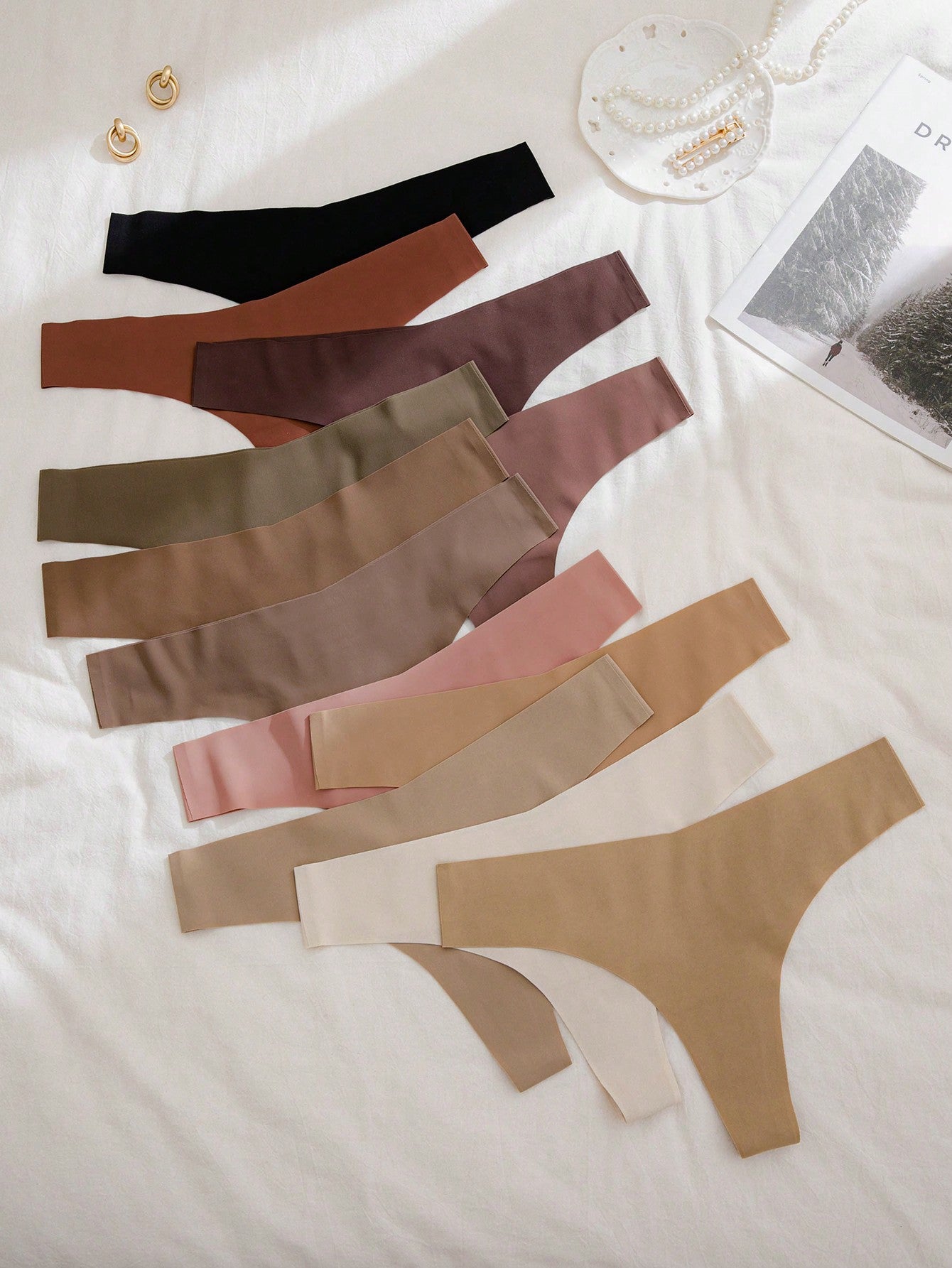 12pcs/Pack Women's Thongs In Multiple Colors, Minimalist, Comfortable, Breathable, Sexy, Seamless, Low Rise