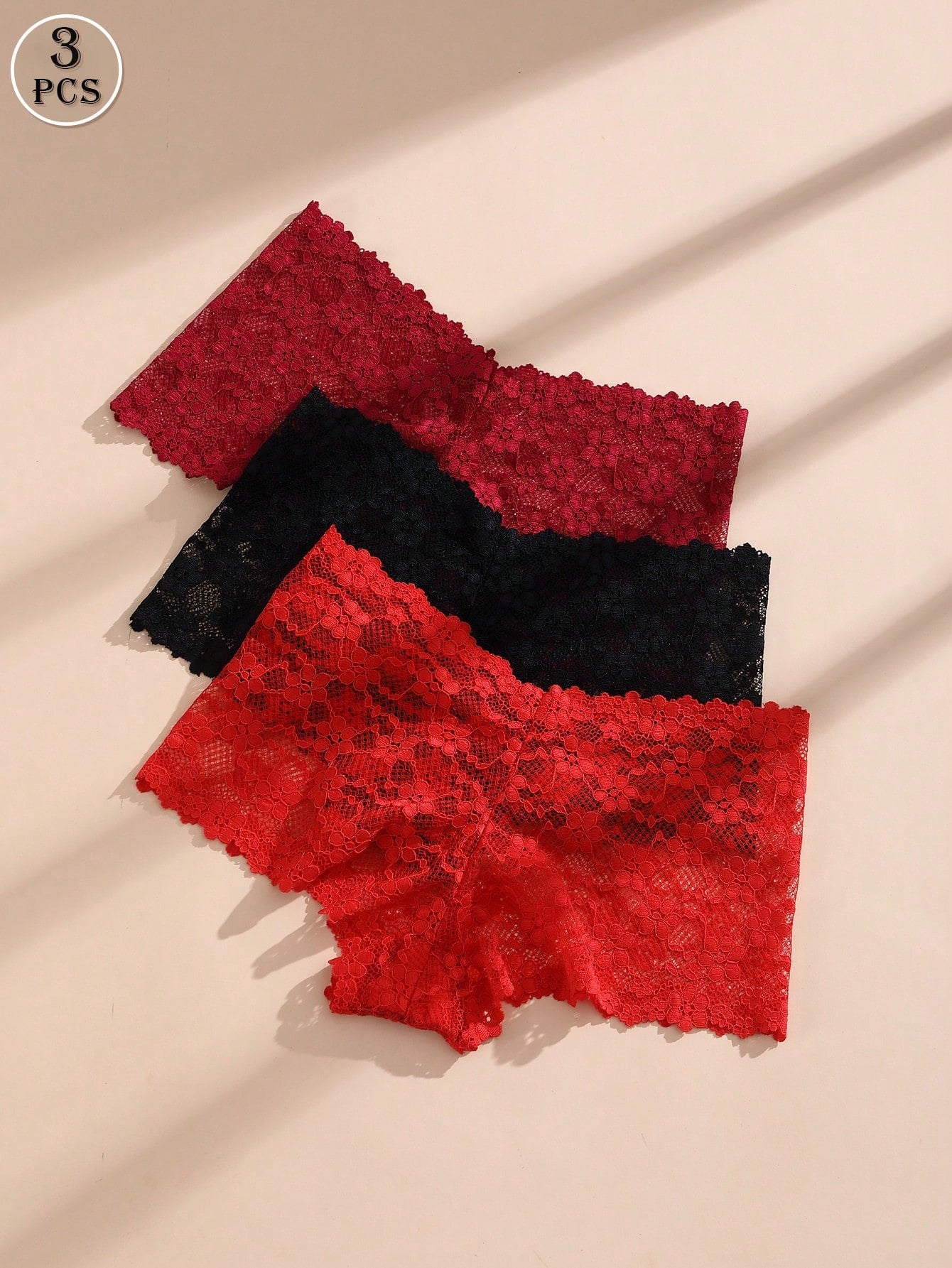 3 Pcs Sexy Women's Lace Comfortable And Breathable Boyshorts Lingerie