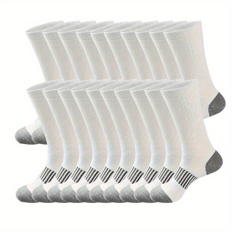 20-Pack Men's Knit Polyester Crew Socks, Solid Color, Hand Washable - Athletic Long Tube Socks for Sports and Casual Wear