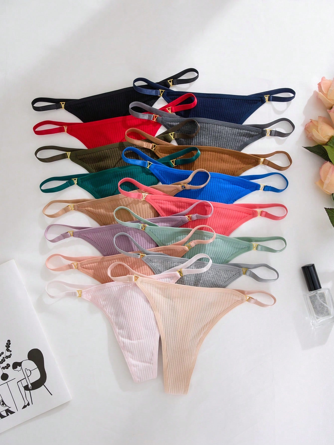 16pcs/Set Women's Metallic Button Decor Textured G-String Sexy Panties