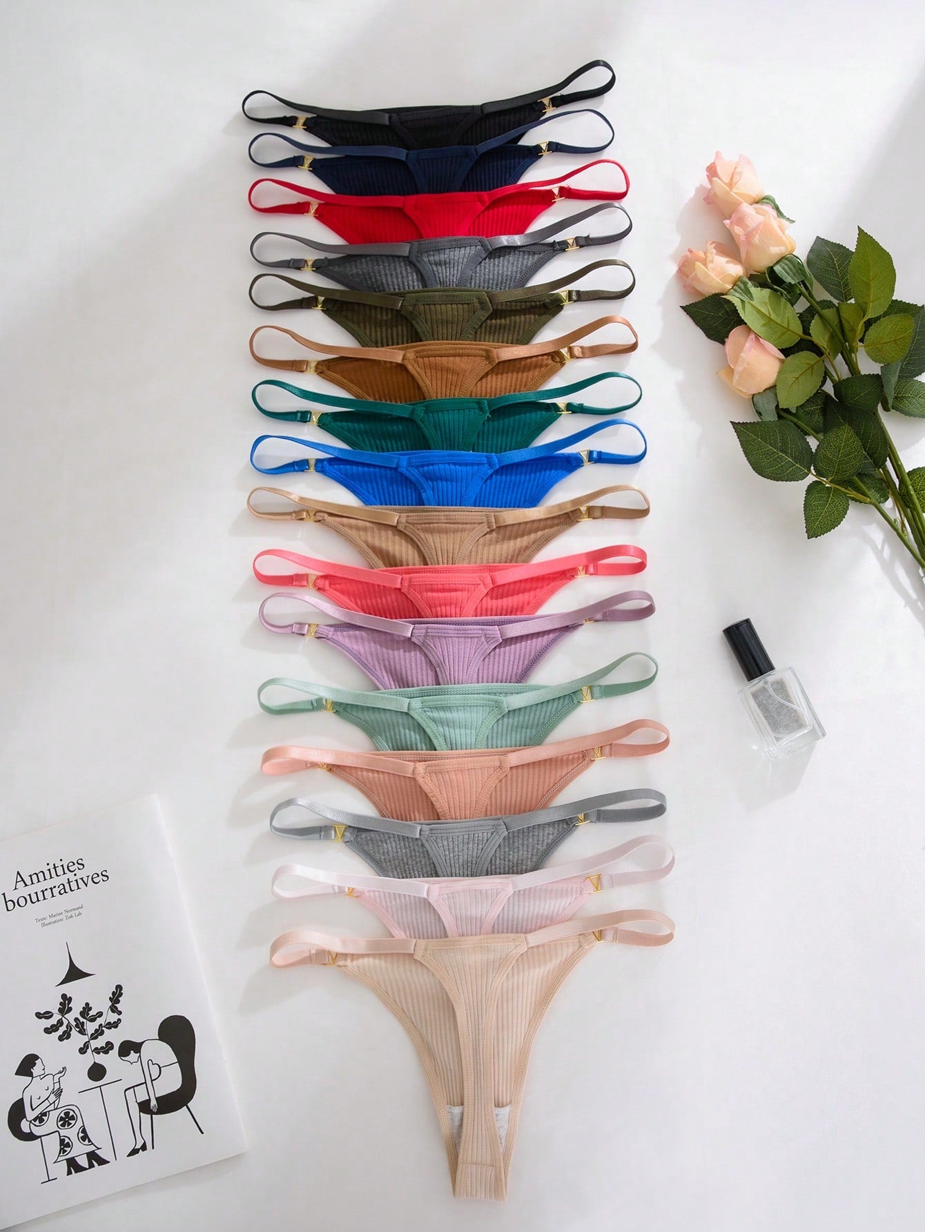 16pcs/Set Women's Metallic Button Decor Textured G-String Sexy Panties