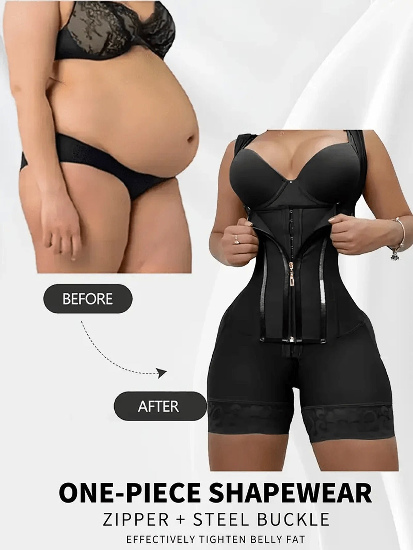 1pc Colombian Fajas Women Tummy Control V-Neck Shapewear Butt Lifter Thigh Slimming Zipper Hip Enhancer High Compression Full Body Shaper Underwear
