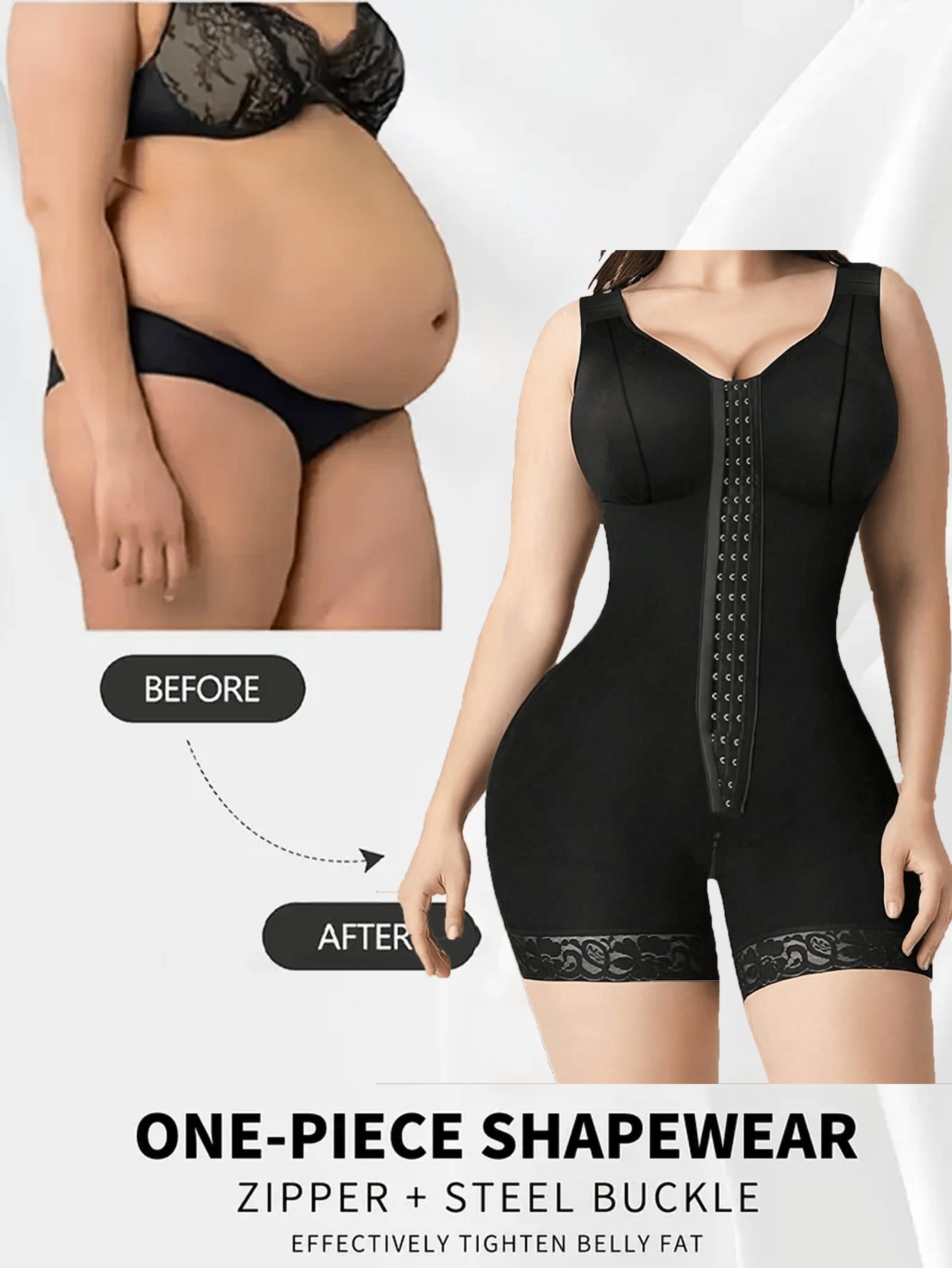 1pc Women's Shapewear Bodysuit, Zipper Gusset, Slimming Bodycon, Tummy Control