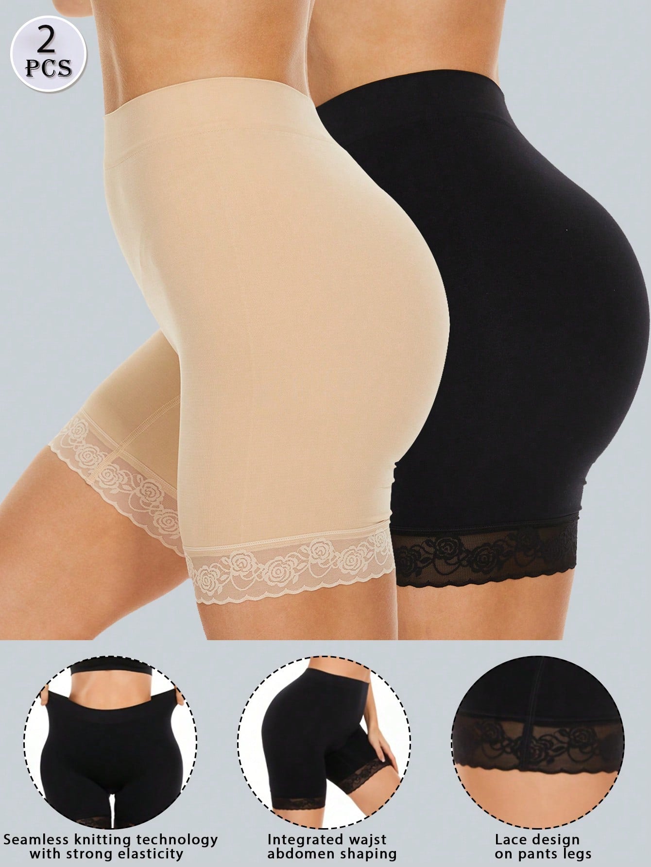 2Pcs Shorts For Under Dresses Women Seamless Shorts Boyshorts For Yoga/Bike/Workout Panties