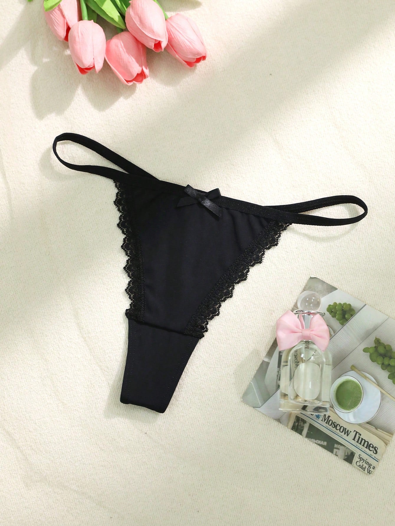 Snug Zone 3pcs/Set Women's Bow Lace Patchwork Floral Print Thong Panties