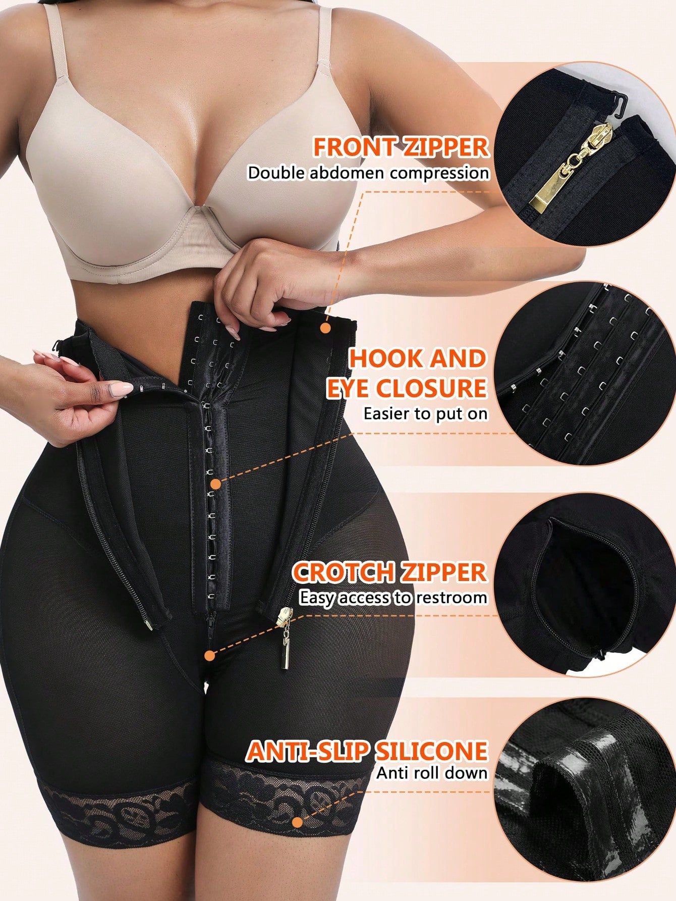 1pc Tummy Control Waist Trainer Panties Fajas Colombianas Moldeadoras Zipper Shapewear High Waist Body Shaper Butt Lifting Shorts
