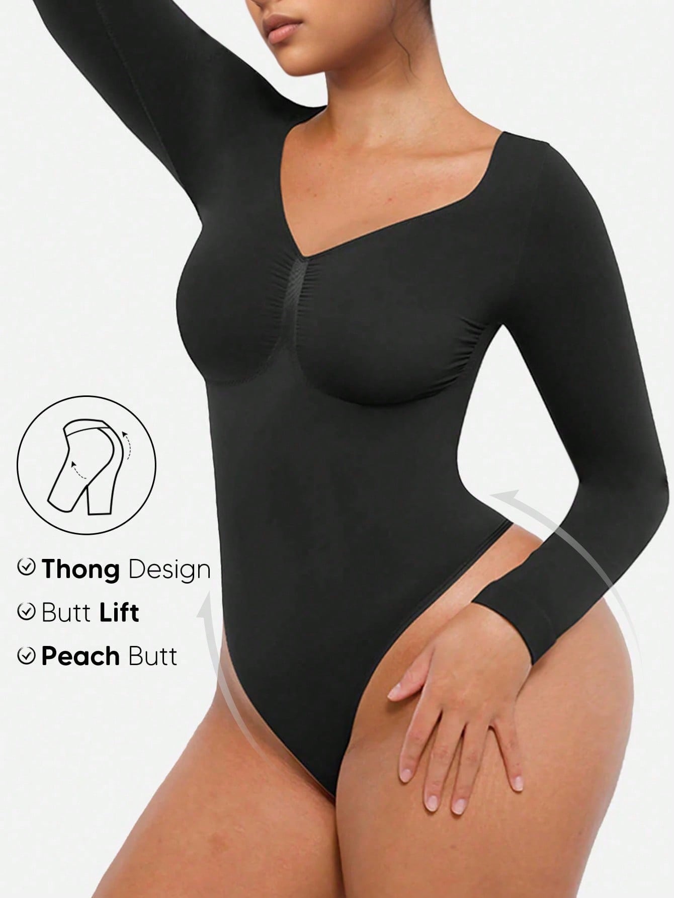 1pc Women Shapewear Long Sleeve Bodysuit With Waist Trainer And Breast Lift
