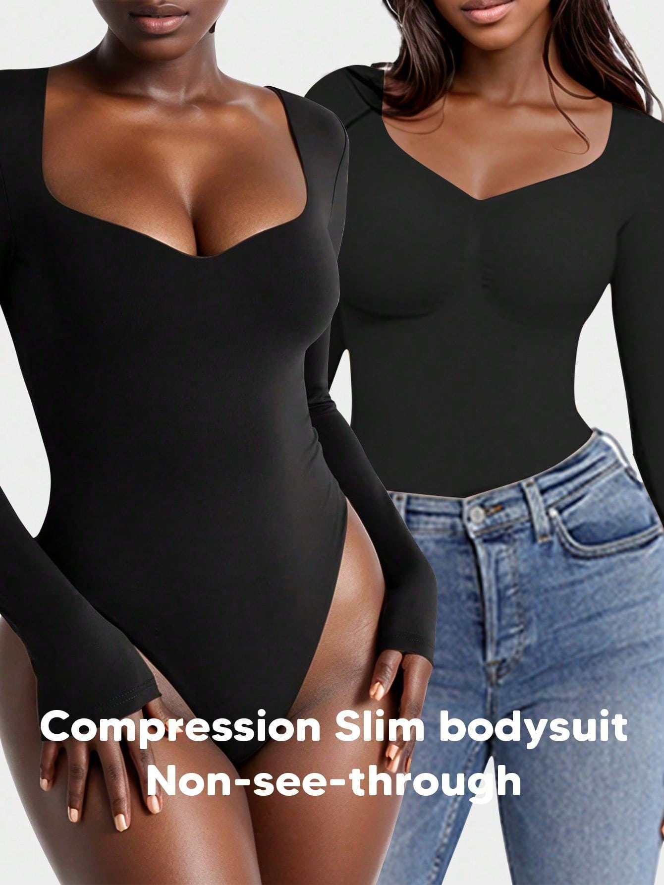 1pc Women Shapewear Long Sleeve Bodysuit With Waist Trainer And Breast Lift