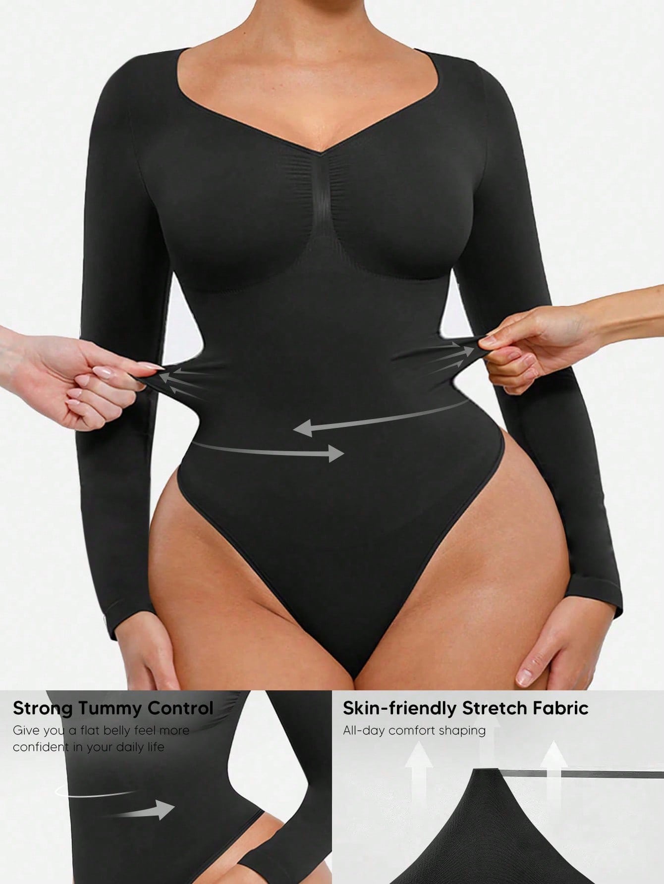 1pc Women Shapewear Long Sleeve Bodysuit With Waist Trainer And Breast Lift