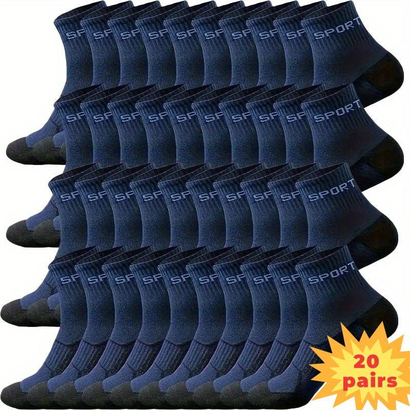20 Pairs of Men's Breathable Moisture-Wicking Athletic Socks - Reinforced Heel and Toe, All-Season Running & Casual Socks with Letter Design