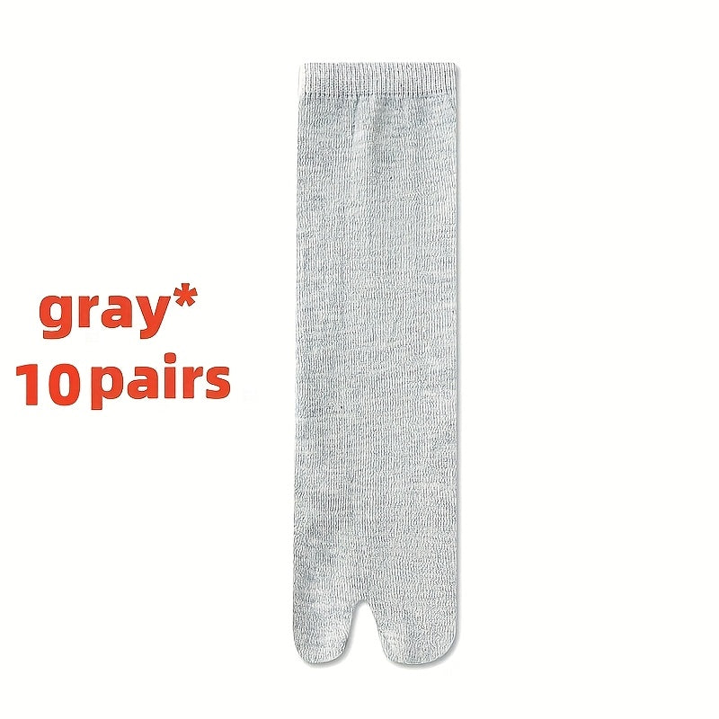 10 Pairs Men'S And Women'S Two-toed Socks, Clog Socks, Sweat-absorbing And Breathable, Two-toed Full Socks