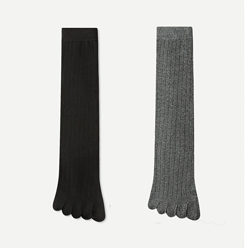 2 Pairs of Men's Five-Toe Socks, Long Tube Toe Separated Socks for Spring and Autumn, Black