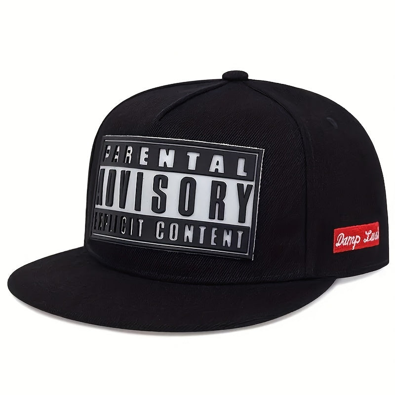 1pc ADV Women's Adjustable Snapback Baseball Cap - Lightweight Parental Advisory Explicit Content Print, Black/White Contrast Design, Multiple Colors for Casual Wear & Parties, Trendy Headwear, Statement Hat, Breathable Fabric, Fashion Headwear, Adults, S