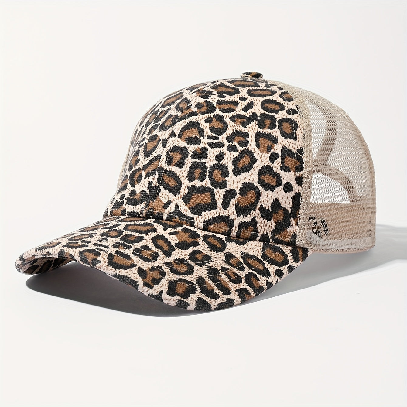 1pc Women'S Sexy Leopard Print Baseball Cap with Ponytail Hole - Breathable Mesh Back, Adjustable Snap Closure, Wide Brim for, Perfect for Streetwear & Outdoor Activitie