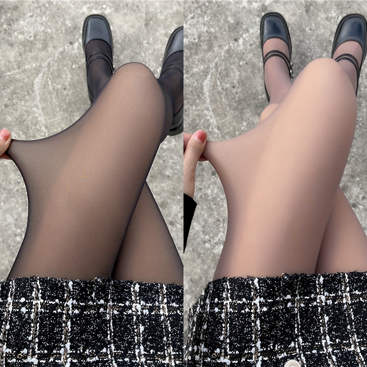 2 Pairs Fake Transparent Tights, Casual Thermal Slim Fit Pantyhose For Fall & Winter, Women's Stockings & Hosiery