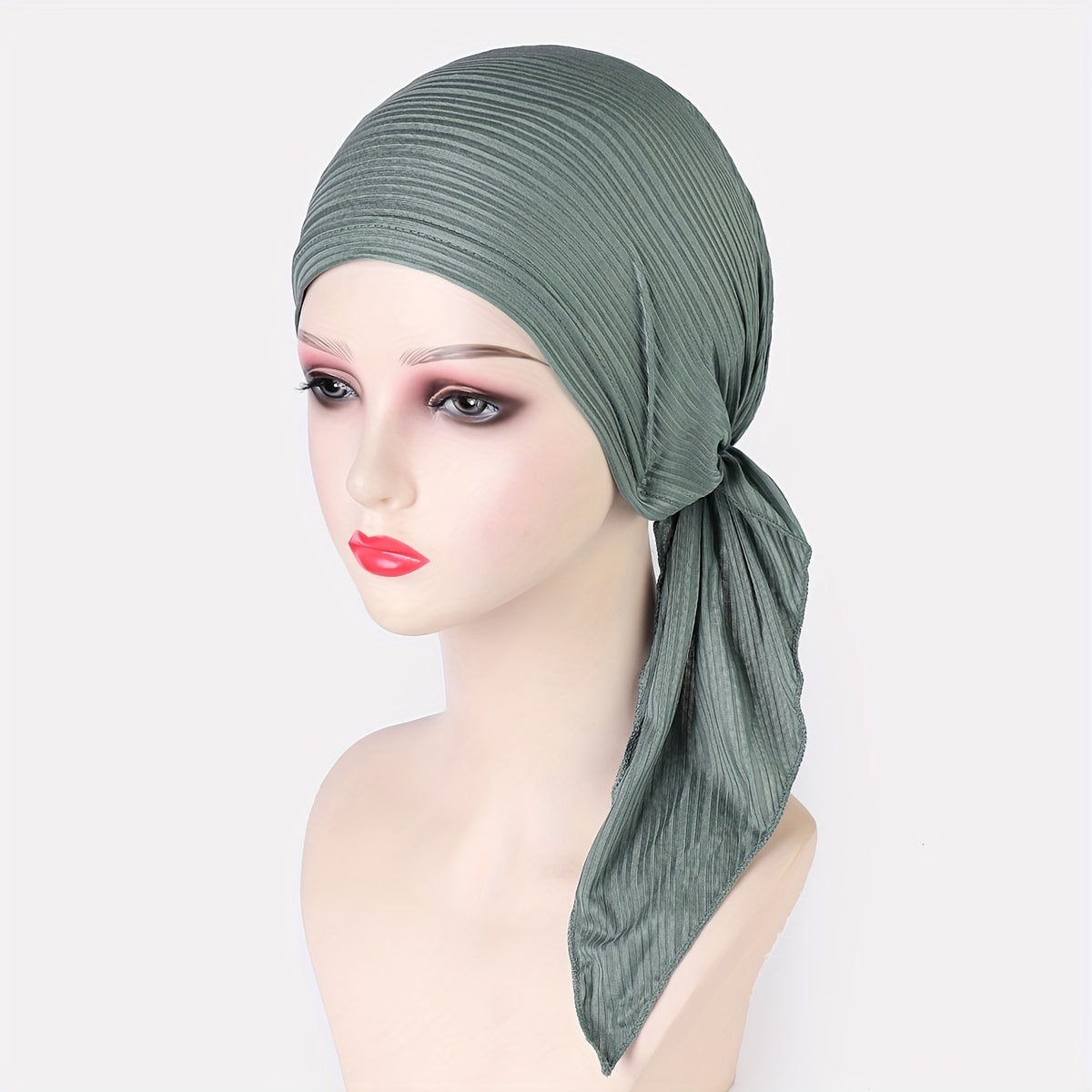 1pc Women's Solid Color Knitted Turban Hats - Elastic Head Wrap, Breathable Polyester - Ramadan & Chemo Cap Essentials | Soft & Comfortable | Hand Washable