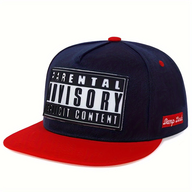 1pc ADV Women's Adjustable Snapback Baseball Cap - Lightweight Parental Advisory Explicit Content Print, Black/White Contrast Design, Multiple Colors for Casual Wear & Parties, Trendy Headwear, Statement Hat, Breathable Fabric, Fashion Headwear, Adults, S