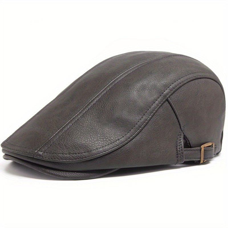 1pc PU Leather Flat Thicken Warm Vintage Beret for Men Autumn Winter, Ideal choice for Gifts
