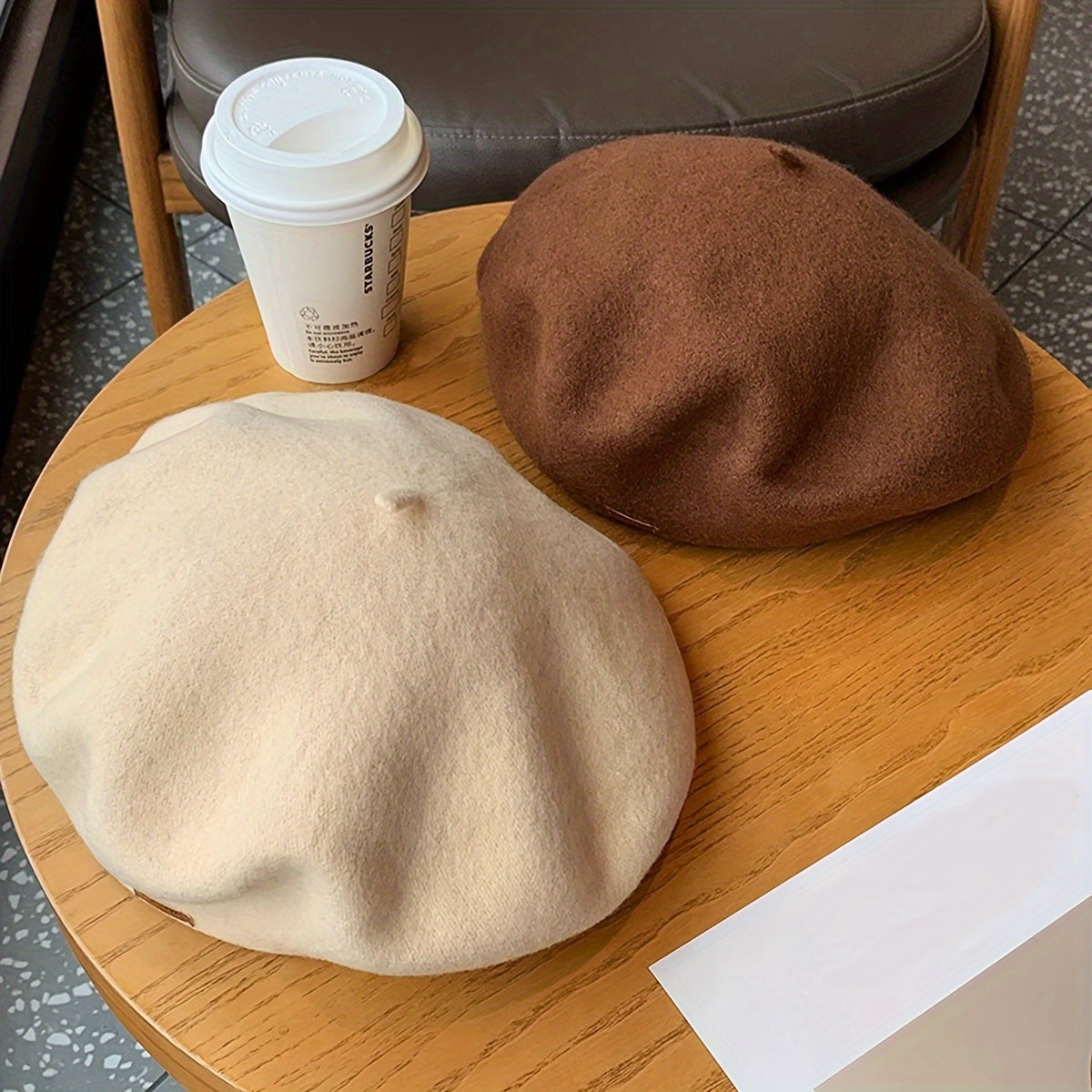 1pc Y2K Fashion 100% Pure Wool Beret for Women, Candy-Colored Artist Cap with Leather Badge and Satin Lining, Lightweight Knitted Non-Stretch, Hand Wash/Dry Clean, Versatile for Autumn and Winter