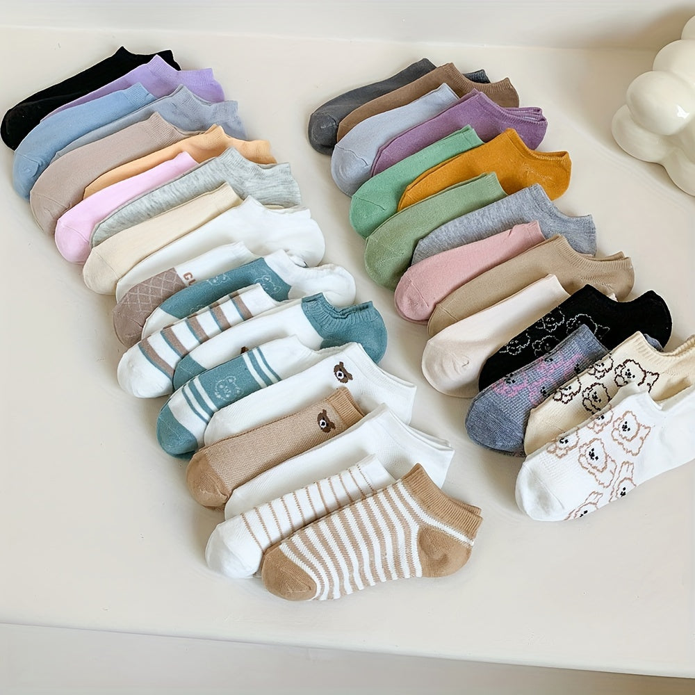 20 Pairs of Random Cartoon Pattern Cute Women's Socks, Soft, Sweat-Absorbent, Breathable