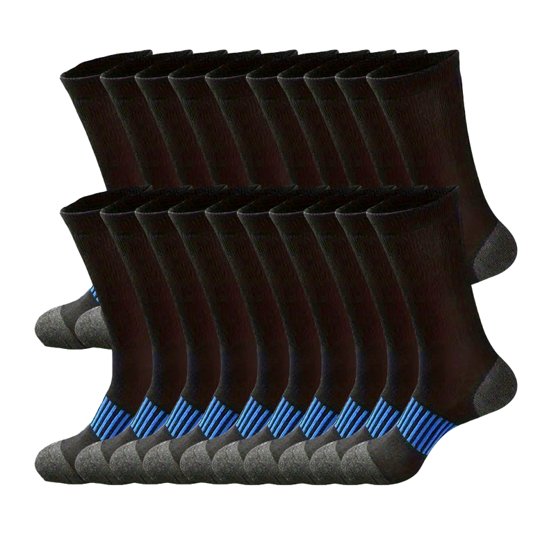 20-Pack Men's Knit Polyester Crew Socks, Solid Color, Hand Washable - Athletic Long Tube Socks for Sports and Casual Wear