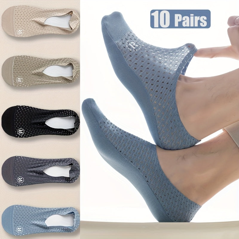 10 Pairs NCDATE Men's Breathable Anti-Slip Socks with Me-Hole Design, Arch Support & Ventilation Holes - High-Quality Invisible Socks for Business Casual, Sports, Casual Attire (Black, White, Khaki, Light Blue, Mint Green), Sports Footwear | Simple Sock P