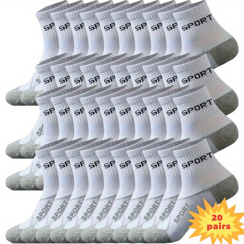 20 Pairs of Men's Breathable Moisture-Wicking Athletic Socks - Reinforced Heel and Toe, All-Season Running & Casual Socks with Letter Design