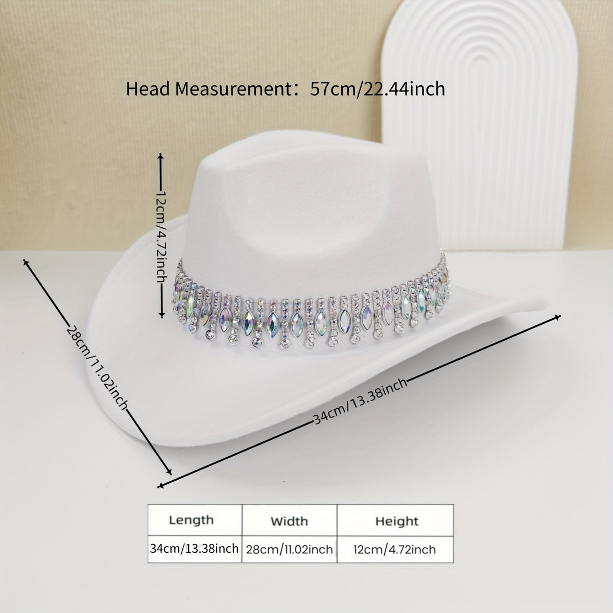 1pc lightweight Women's cowboy hat with sparkling rhinestone belt, adjustable drawstring inside, available in multiple colors: black/white/red - perfect for weddings, parties, music festivals, bachelorette events, birthday gifts, and photo shoots. An idea