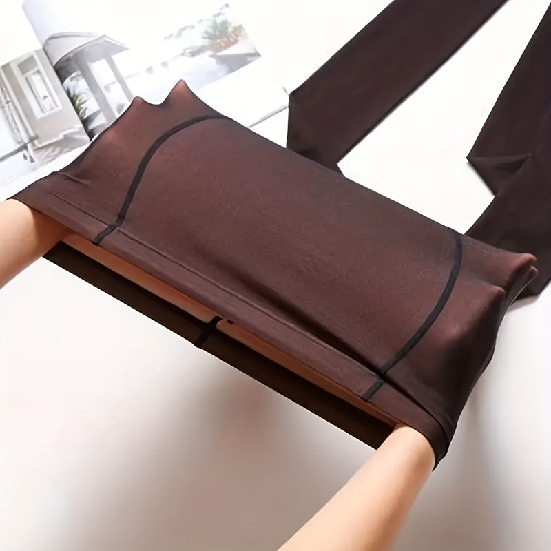 2 Pairs Fake Transparent Tights, Casual Thermal Slim Fit Pantyhose For Fall & Winter, Women's Stockings & Hosiery