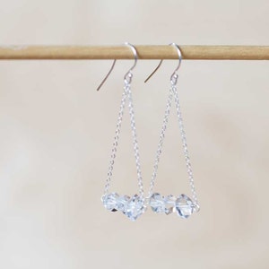 Herkimer Diamond Earrings, Delicate Crystal Quartz Chain Dangle Earrings, Herkimer Diamond Jewelry, Rose Gold Filled or Sterling Silver