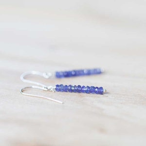 Simple Tanzanite Earrings, Delicate Blue Gemstone Dangle Earrings, Rose Gold Filled or Sterling Silver, Delicate Tanzanite Jewelry