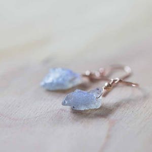 Rough Labradorite Earrings, Raw Blue Gray Gemstone Dangle Earrings, Sterling Silver or Rose Gold Filled