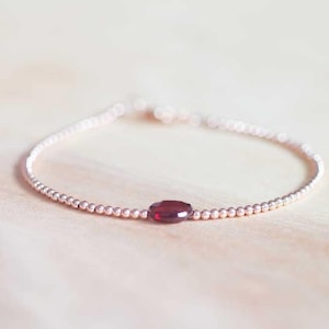 Garnet Bracelet with Rose Gold Fill or Sterling Silver Beads, January Birthstone Jewelry
