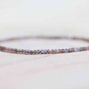 Dainty Brown Moonstone Stretch Bracelet, Delicate Grey Chocolate Gemstone Jewelry, Faceted Beads on Elastic Cord