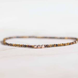 Tiger Eye Stretch Bracelet, Beaded Gemstone Elastic Stacking Bracelet, Delicate Faceted Small Beads, Brown Gemstone