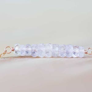 Morganite Bar Necklace on Rose Gold Filled, Oxidized Sterling or Sterling Silver Chain, Delicate Pink Gemstone Jewelry
