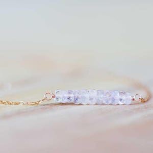 Morganite Bar Necklace on Rose Gold Filled, Oxidized Sterling or Sterling Silver Chain, Delicate Pink Gemstone Jewelry