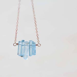 Aquamarine Crystal Necklace on Sterling Silver, Oxidized Silver or Rose Gold Filled Chain, Premium Raw Rough March Birthstone Jewelry