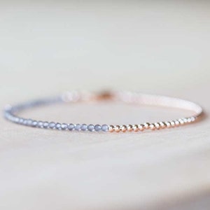 Grey Moonstone Bracelet with Sterling Silver or Rose Gold Filled, Delicate Gemstone Skinny Stacking Jewelry