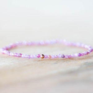 Dainty Pink Sapphire Stretch Bracelet, Delicate Beaded Genuine Gemstone Jewelry