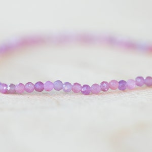 Dainty Pink Sapphire Stretch Bracelet, Delicate Beaded Genuine Gemstone Jewelry