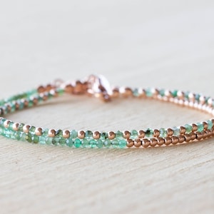 Emerald Bracelet Set, Sterling Silver or Rose Gold Filled, Ultra Delicate Natural Green Gemstone Jewelry, May Birthstone
