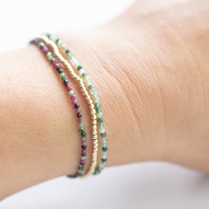 Moss Agate Stretch Bracelet, Ultra Delicate Beaded Gemstone Jewelry